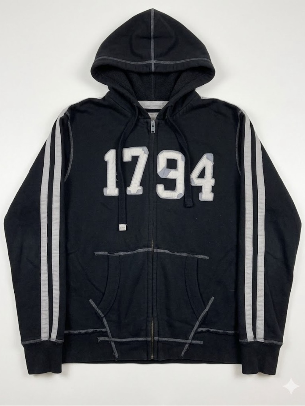 Slade Wilder 1794 Varsity Zip Up Hoodie Black XL Distressed Grunge Y2K Skater